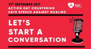 Banner zum Aktionstage gegen Antimuslimischen Rassismus - Let's start a Conversation