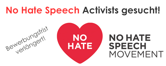 Banner für die Ausschreibung No Hate Speech Aktivist_innen gesucht
