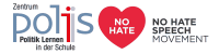 Das Logo von Zentrum polis und das "No Hate" Herz der No Hate Speech Movement Kampagne