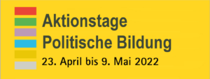 Das ist das Logo der Aktionstage politische Bildung. Schwarze Schrift auf gelbem Grund.